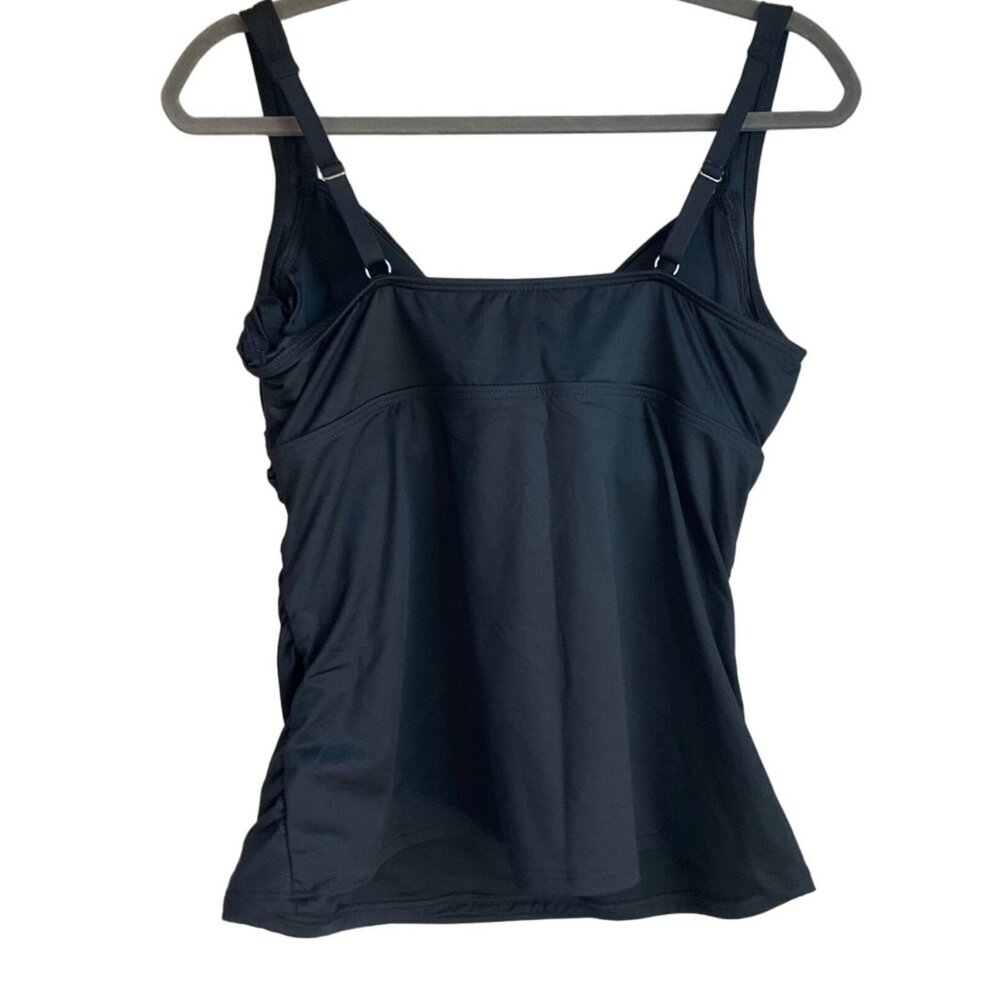 NEW W/Tags Lands' End Womens Sz 12 Tankini Top Black Crossed Rushed Swimwear Tra - Picture 2 of 11